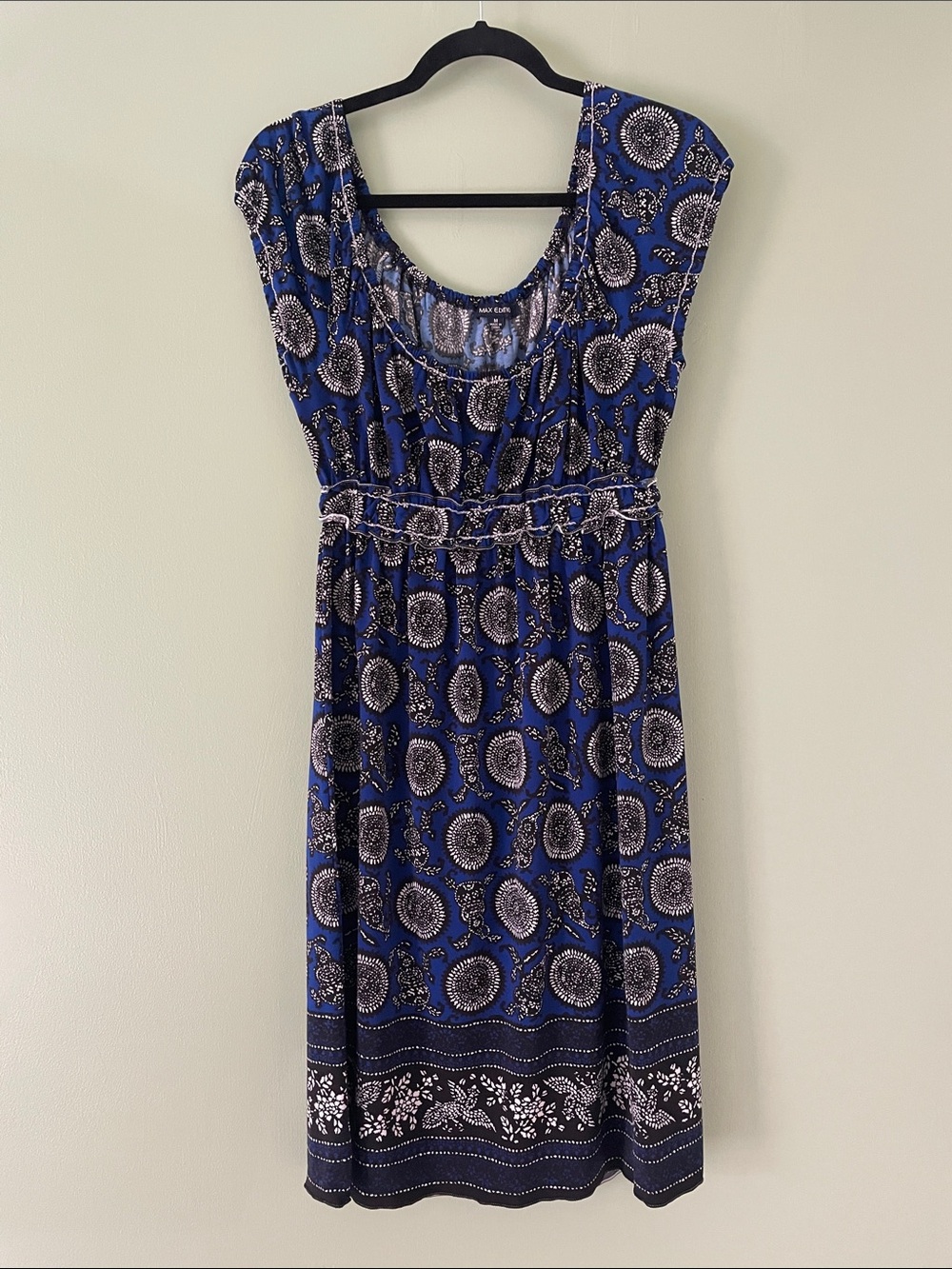 Max Edition Blue Printed Scoop-Neck Midi Dress
